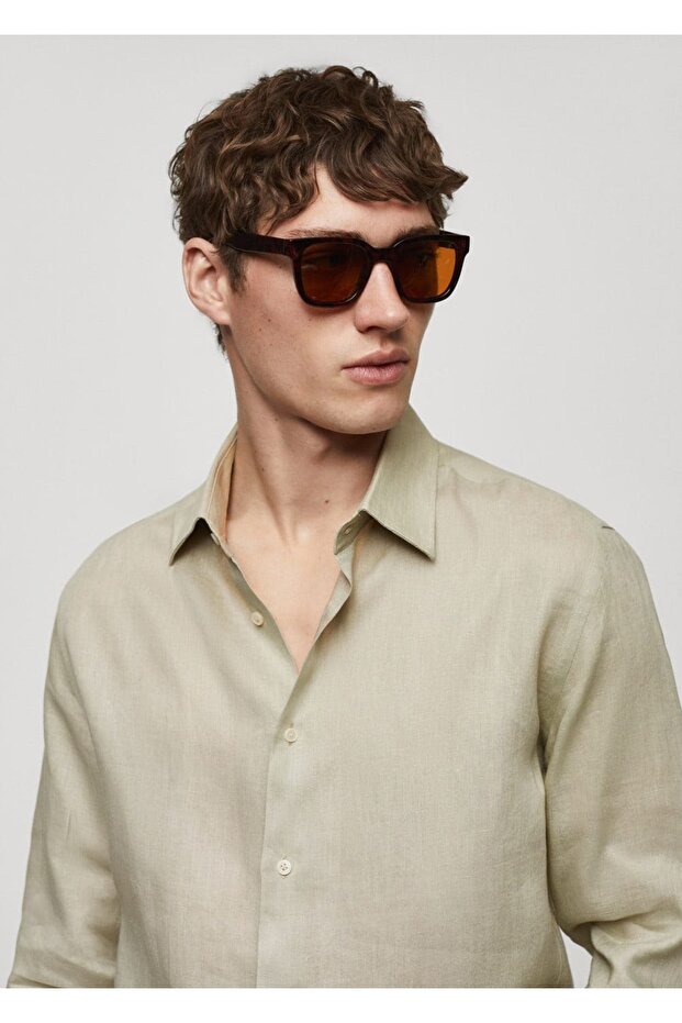 %100 Keten Regular Kesim Gömlek - 5