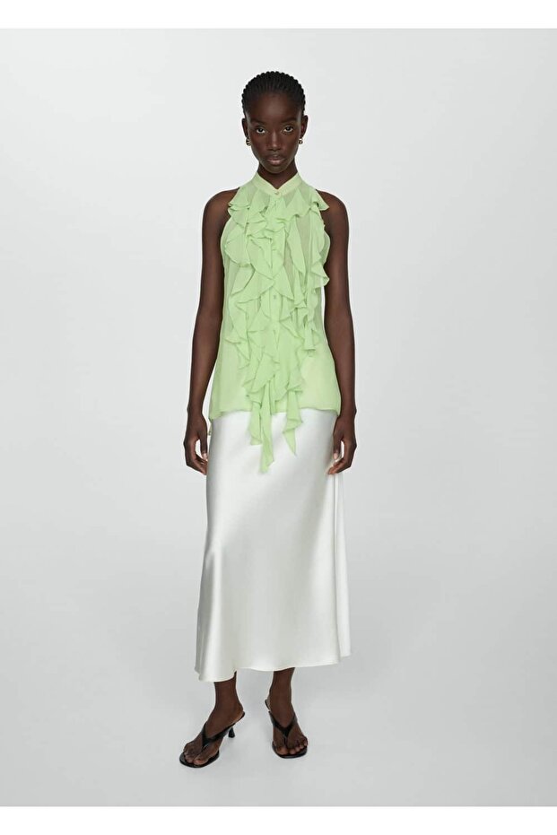 Yarı transparan volanlı bluz - 7