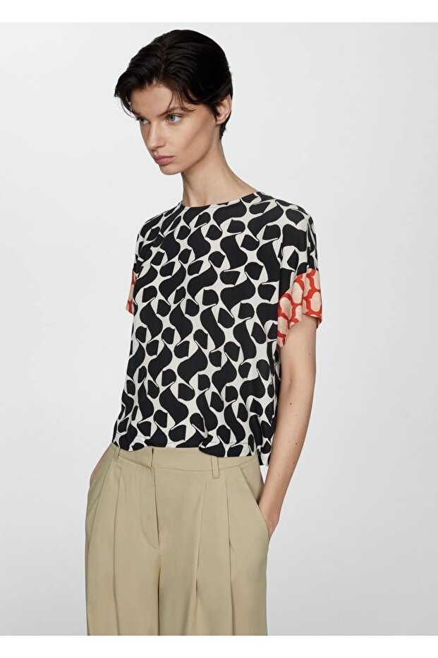 Patterned Contrast Blouse - 1