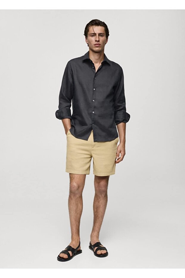 %100 Keten Regular Kesim Gömlek - 2