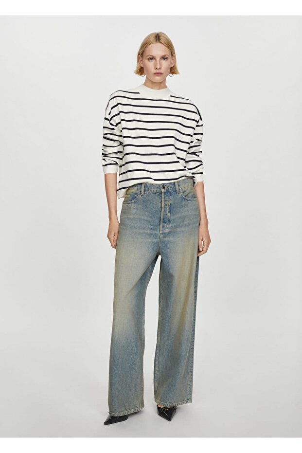 Çizgili Perkins Yaka Kazak - 2