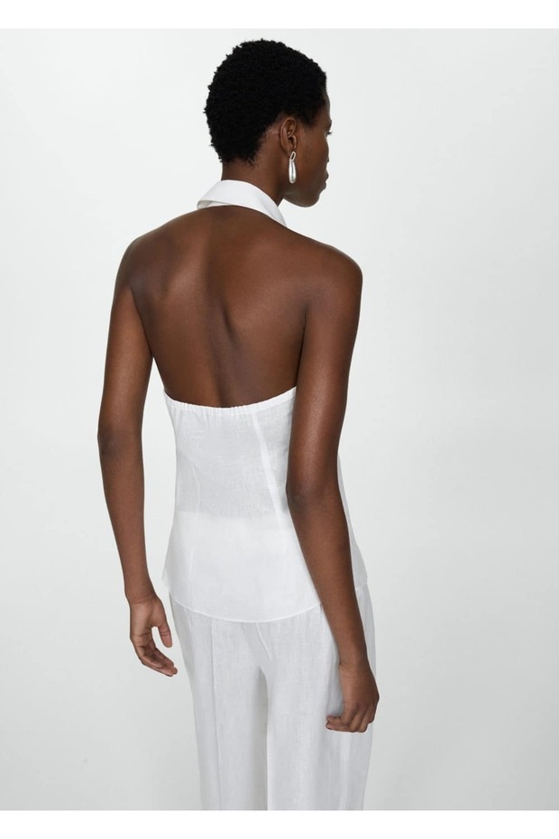 %100 keten halter yaka bluz - 4