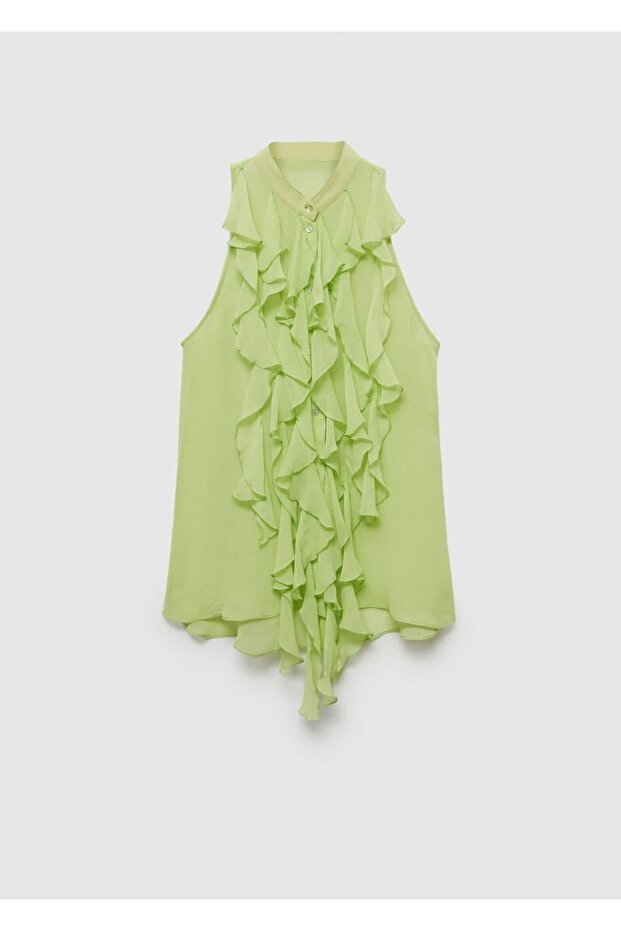 Yarı transparan volanlı bluz - 3