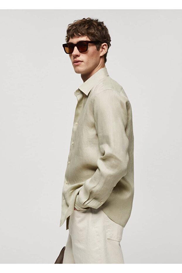 %100 Keten Regular Kesim Gömlek - 7