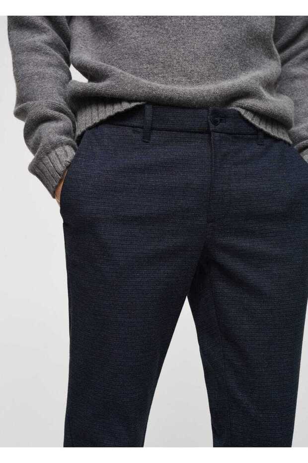 Slim Fit Micro Houndstooth Patterned Cotton Pants - 7