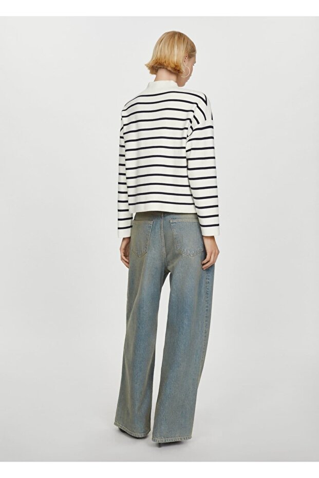 Çizgili Perkins Yaka Kazak - 4