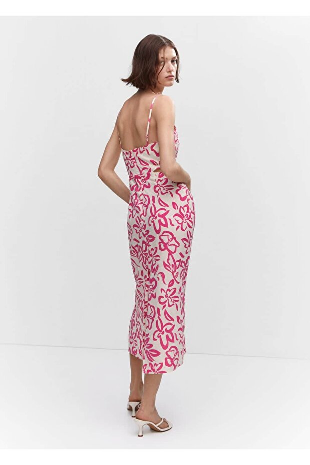 Keten karışımlı cut-out elbise - 4