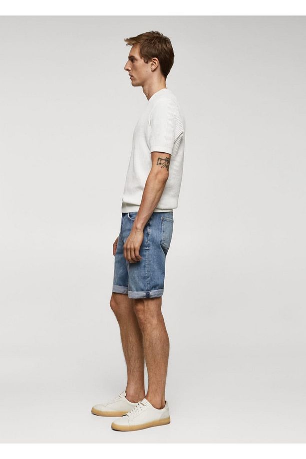 Slim Fit Kot Bermuda Şort - 7