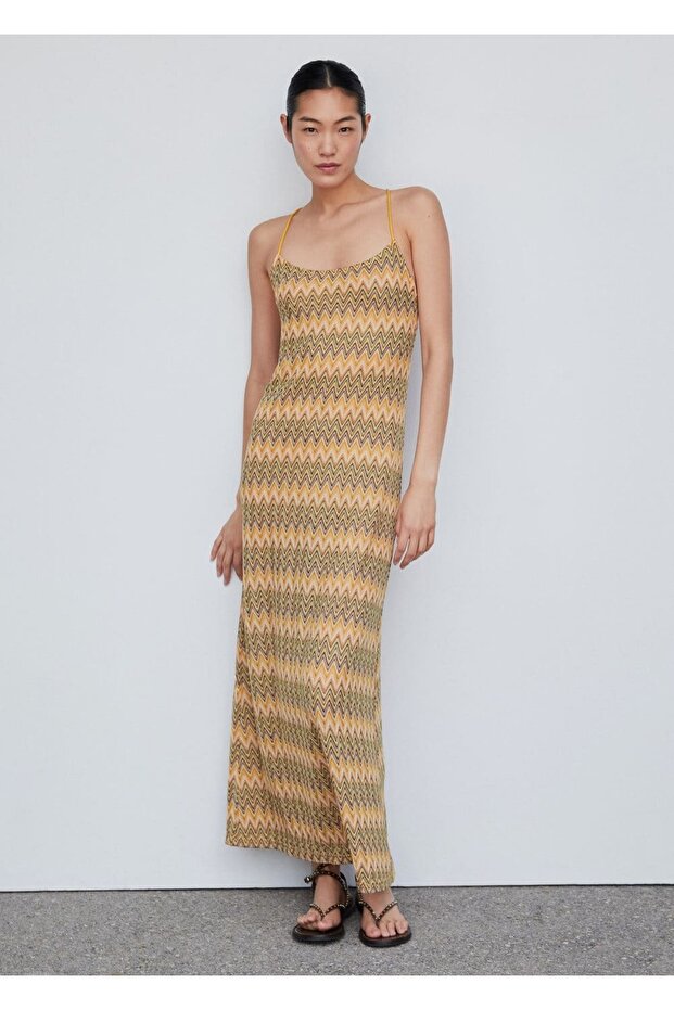 Geometrik dokulu elbise - 2