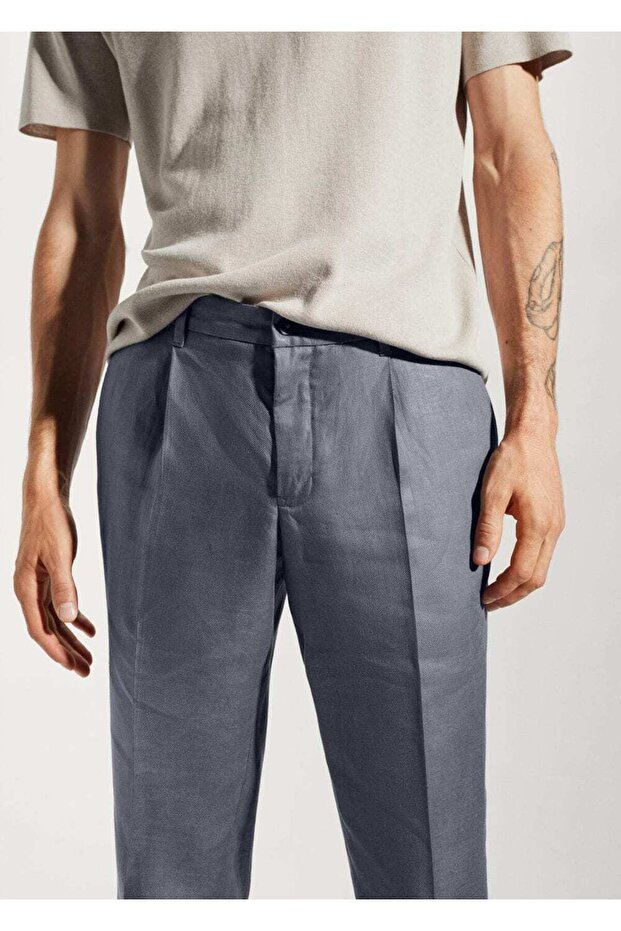 %100 keten regular fit pantolon - 7