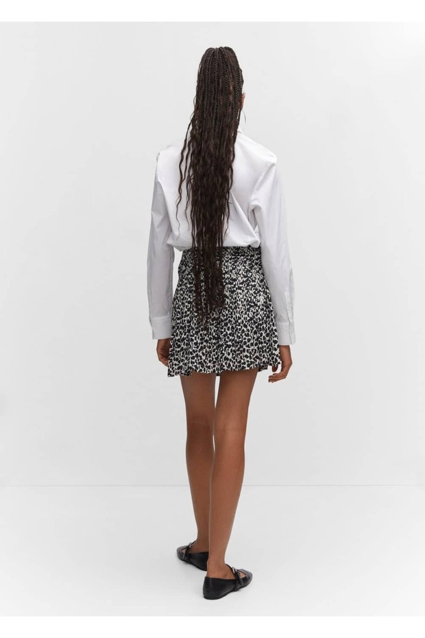 Desenli pilili mini etek - 4