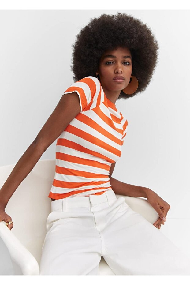 Baskılı çizgili tişört - 6