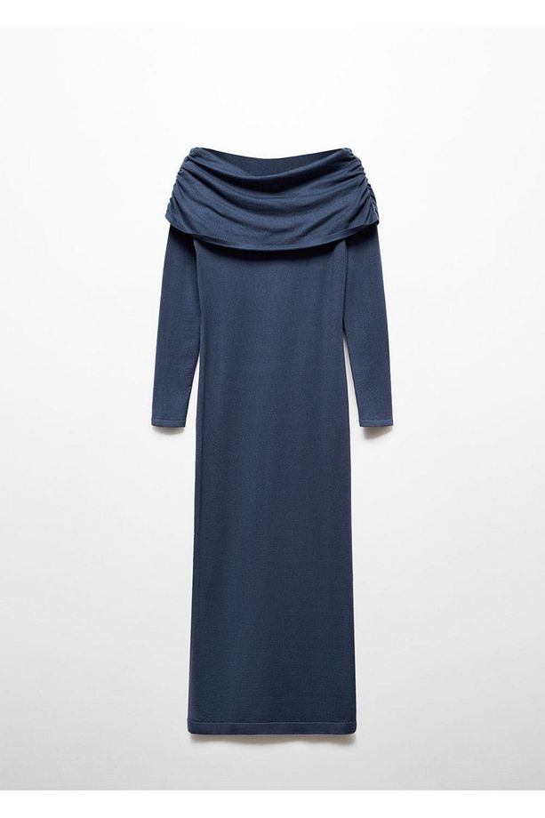 Omzu açık drape elbise - 3