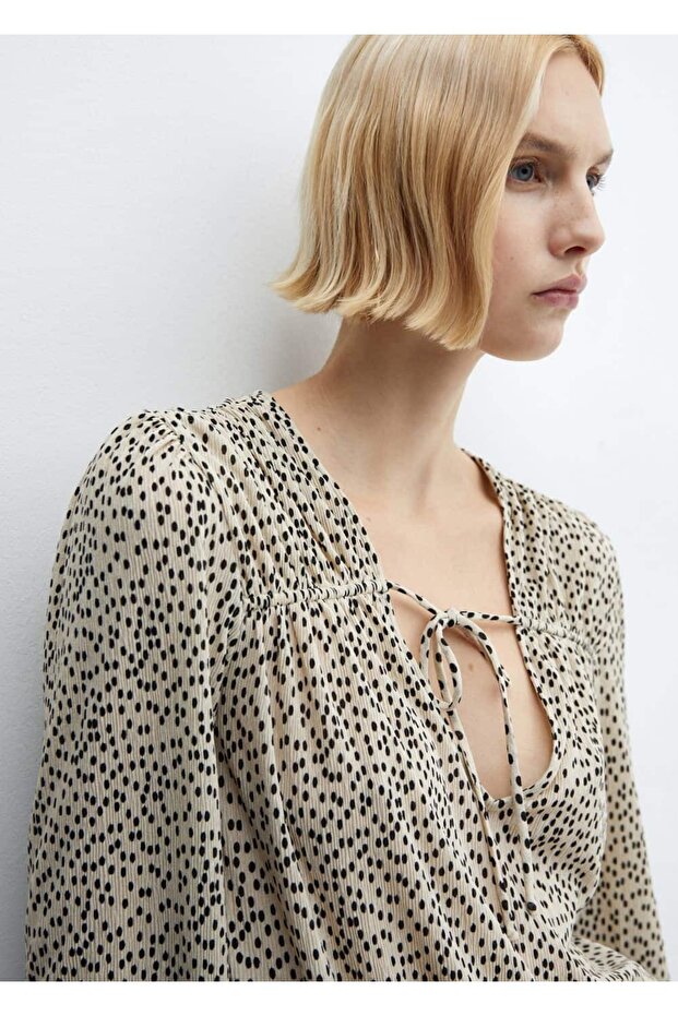 Bağ detaylı desenli bluz - 5