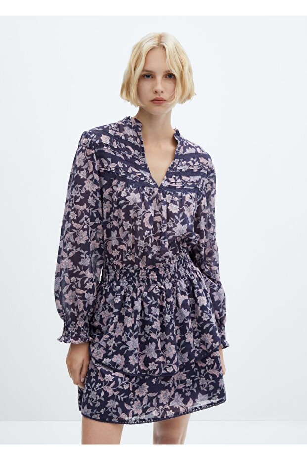 Çiçekli fırfırlı elbise - 1