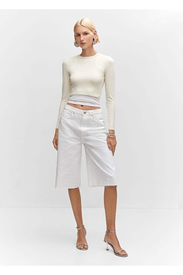 Paçaları dikişsiz denim bermuda şort - 2