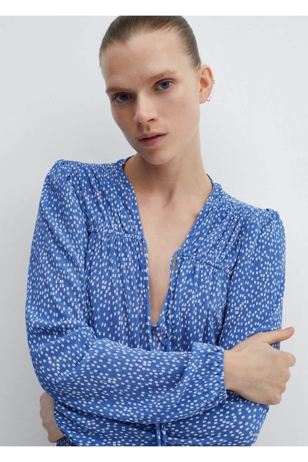 Gemusterte Bluse mit Bindedetail - 6