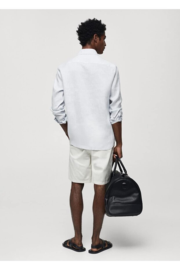 %100 Keten Regular Kesim Gömlek - 4