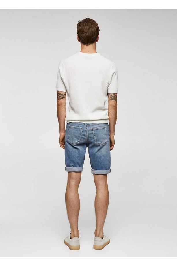 Slim Fit Kot Bermuda Şort - 4