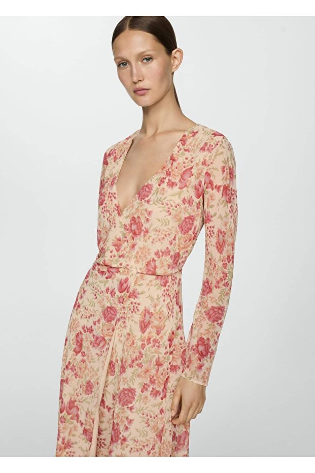 Asimetrik Çiçekli Elbise - 1