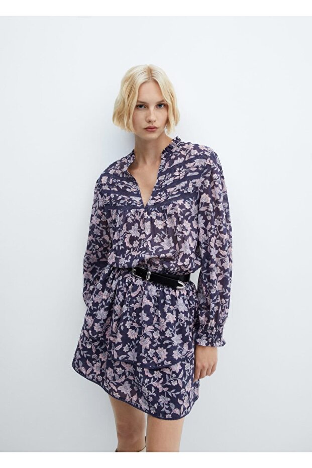 Çiçekli fırfırlı elbise - 6