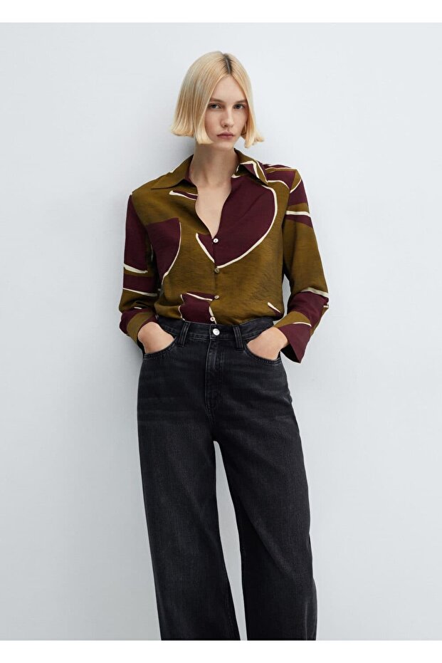 Desenli saten gömlek - 1