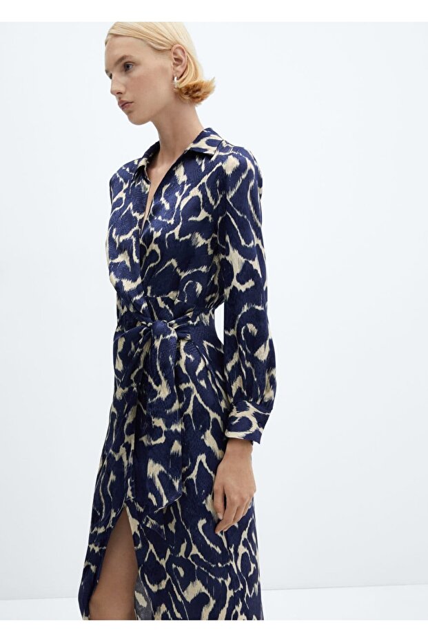 Desenli düğümlü elbise - 8