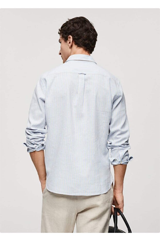 Gestreiftes Leinenhemd mit normaler Passform - 4