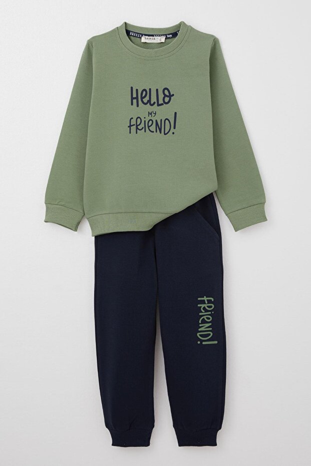 Baby Boy Tracksuit Set with Cute Squirrel Print on the Back, 9 Months-3 Years, Khaki Green