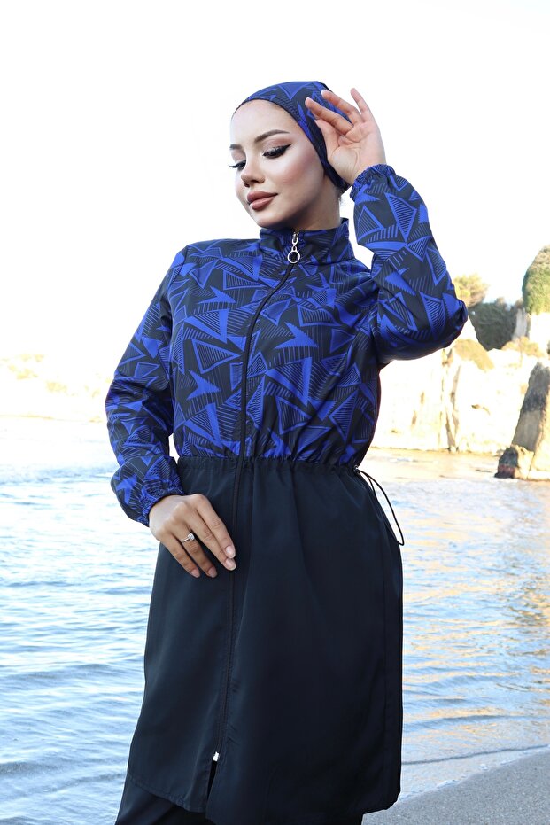 Spring Patterned 3-Piece Hijab Swimsuit with Adjustable Elastic Waist - 6