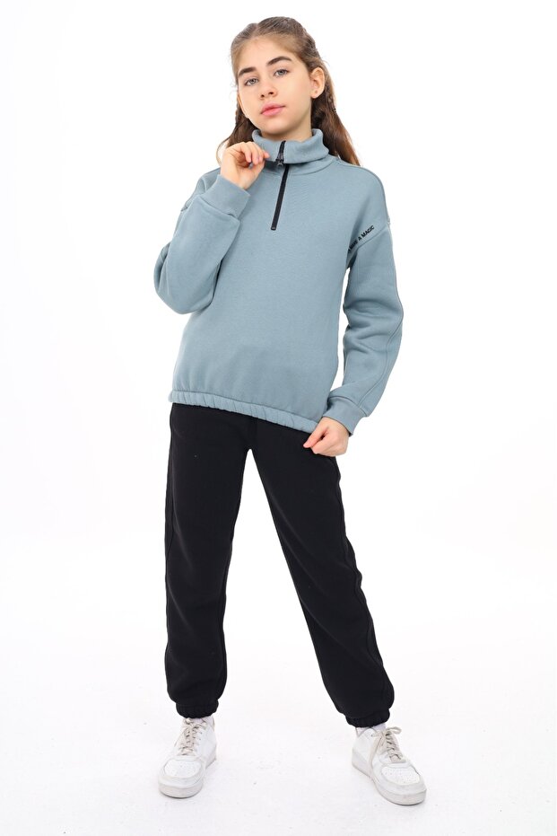 Girl's Half Zipper Embroidered Tracksuit Set