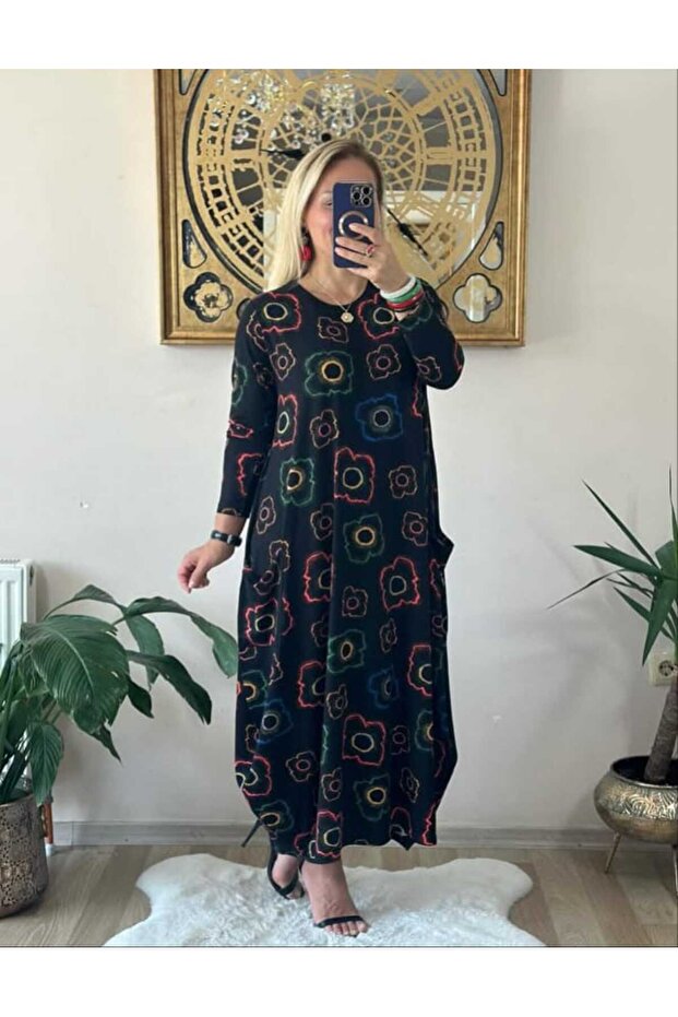 Women's Plus Size Cotton Viscose Fabric Floral Print Dress with Pockets