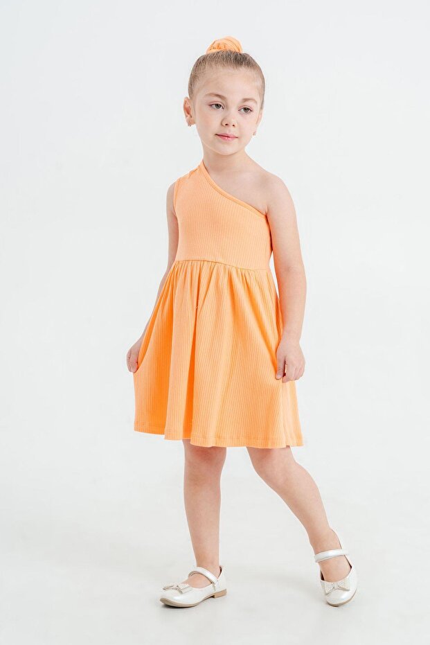Girl's Cotton Orange One Shoulder Dress