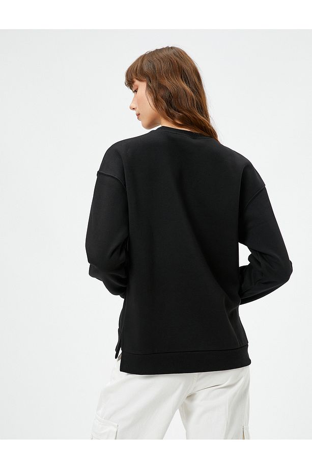 Bisiklet Yaka Sweatshirt Basic Uzun Kollu Ribanalı - 4