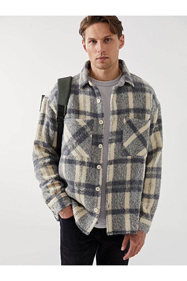 Rahat Kalip Uzun Kollu Ekose Erkek Gomlek Ceket - W4IS27Z8 - 1