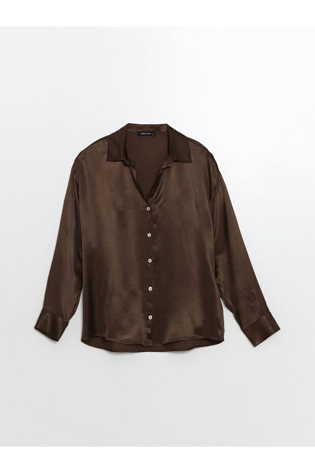 LCW Oversize Saten Kadın Gömlek - 5