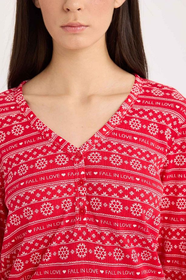 Fall In Love Pijama Takımı Waffle Kumaş Uzun Kollu Üst Esnek Belli Uzun Alt D2284ax24wn - 6