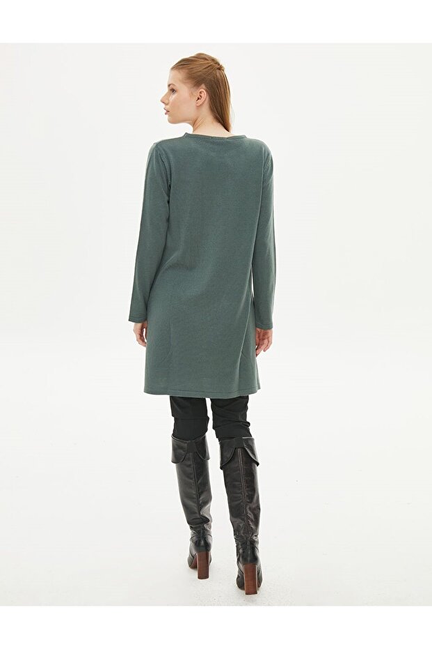 Basic Sıfır Yaka Triko Tunik Küf Yeşili - 6