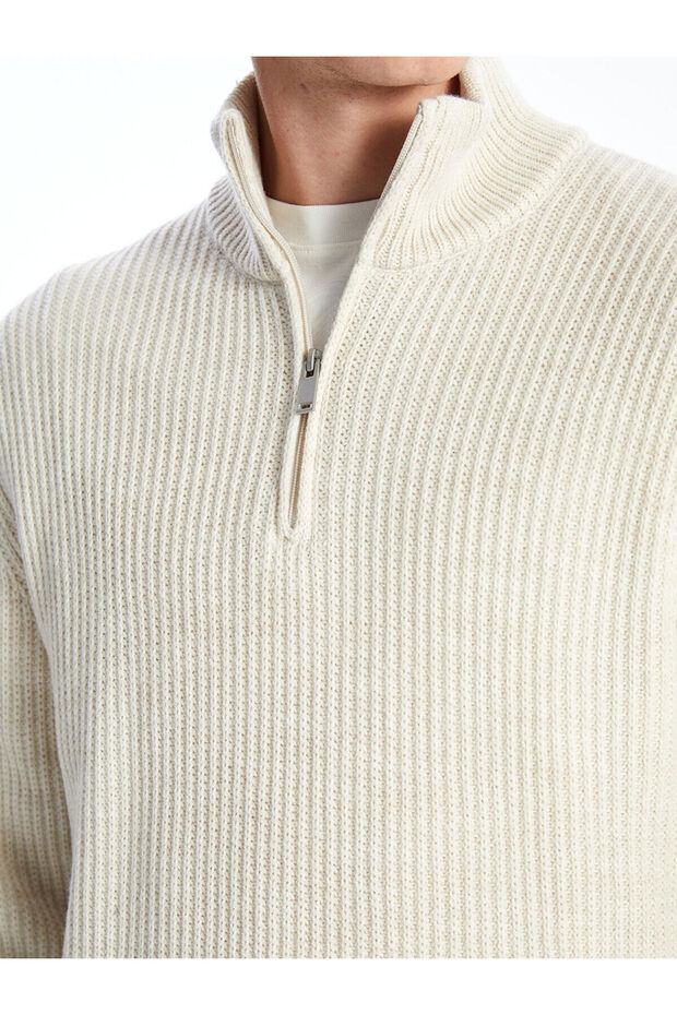 Dik Yaka Uzun Kollu Erkek Triko Kazak - 3