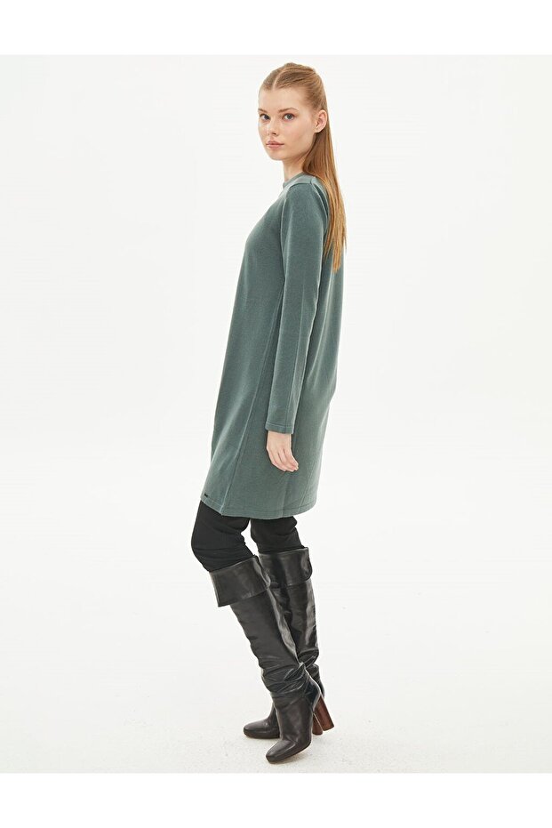 Basic Sıfır Yaka Triko Tunik Küf Yeşili - 3