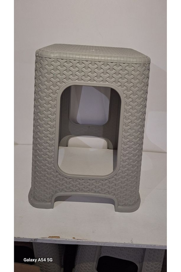Plastik tabure hasir desenli Büyük Gri 4 adet - 2