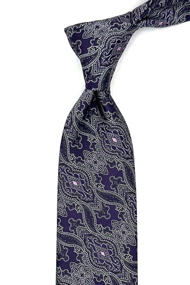Plum Shawl Pattern Classic Tie with Handkerchief Kk12865