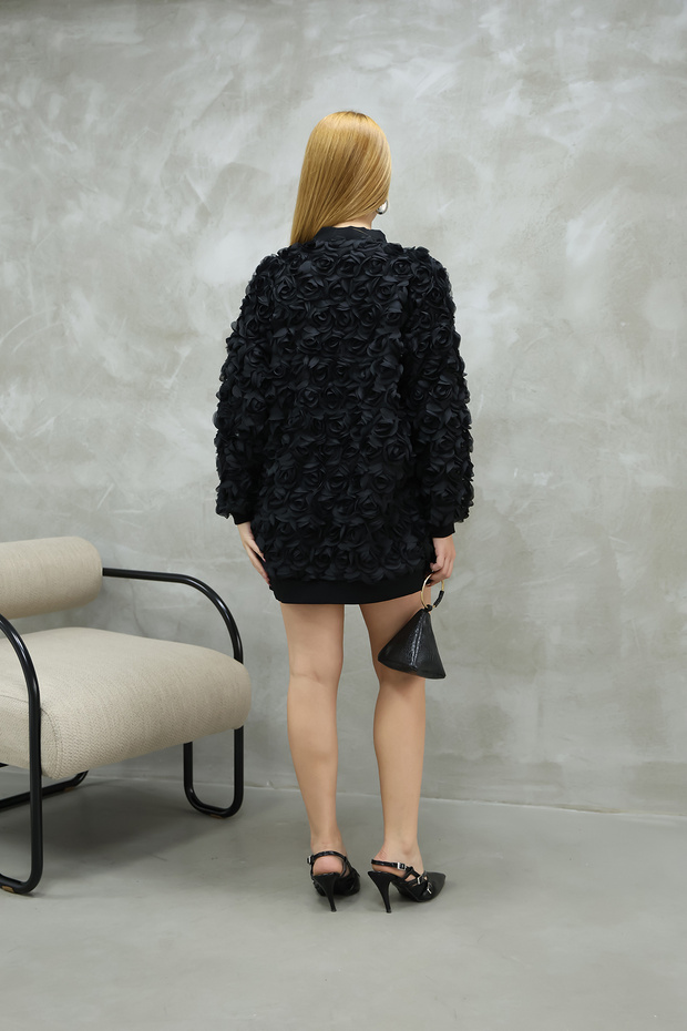 Rose Patterned Zippered Jacket - 3