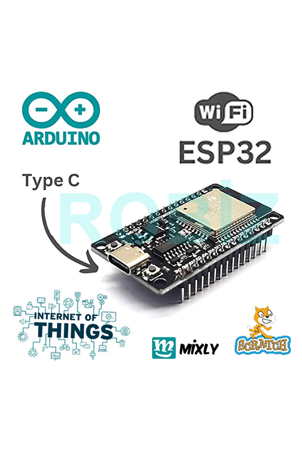 ESP32 Wifi ve Bluetooth Modül Geliştirme Kartı ESP32-WROOM-32 32 Bit 240Mhz 4 MByte Flash CH341 Usb - 8