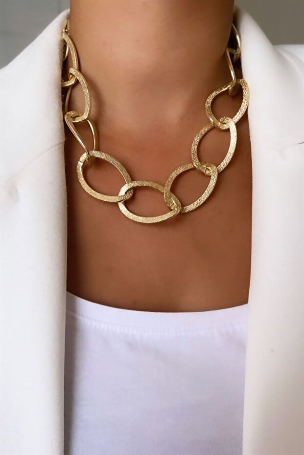 Thick Ring Model Gold Color Chain Necklace