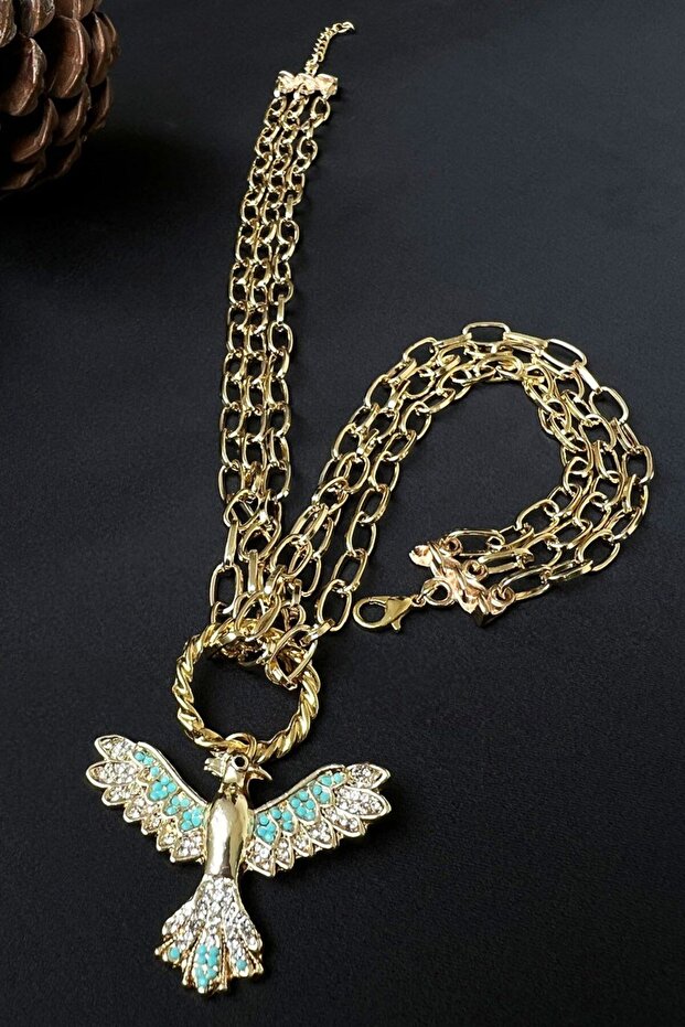 الفيروز فينيكس ثلاثة صف سلسلة قلادة - 2