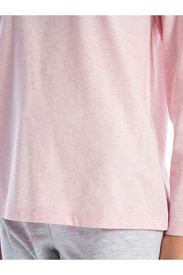 LCW Gri Bisiklet Yaka Düz Uzun Kollu Kadın Pijama Takımı - 3