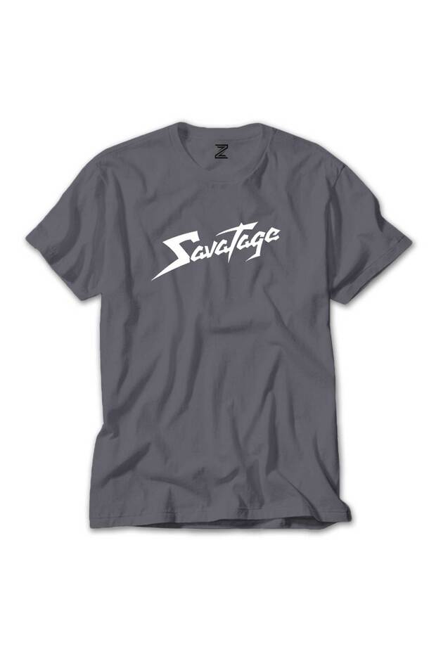 تي شيرت رمادي بنص شعار Savatage
