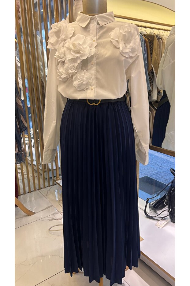 Gül detaylı ithal gömlek - 3