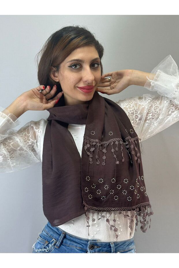 160X50 cm Guipure Tasseled Stone Women's Scarf Shawl